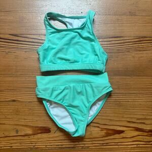 Infamous pastel green racer‎ back girls swimsuit SIZE 4